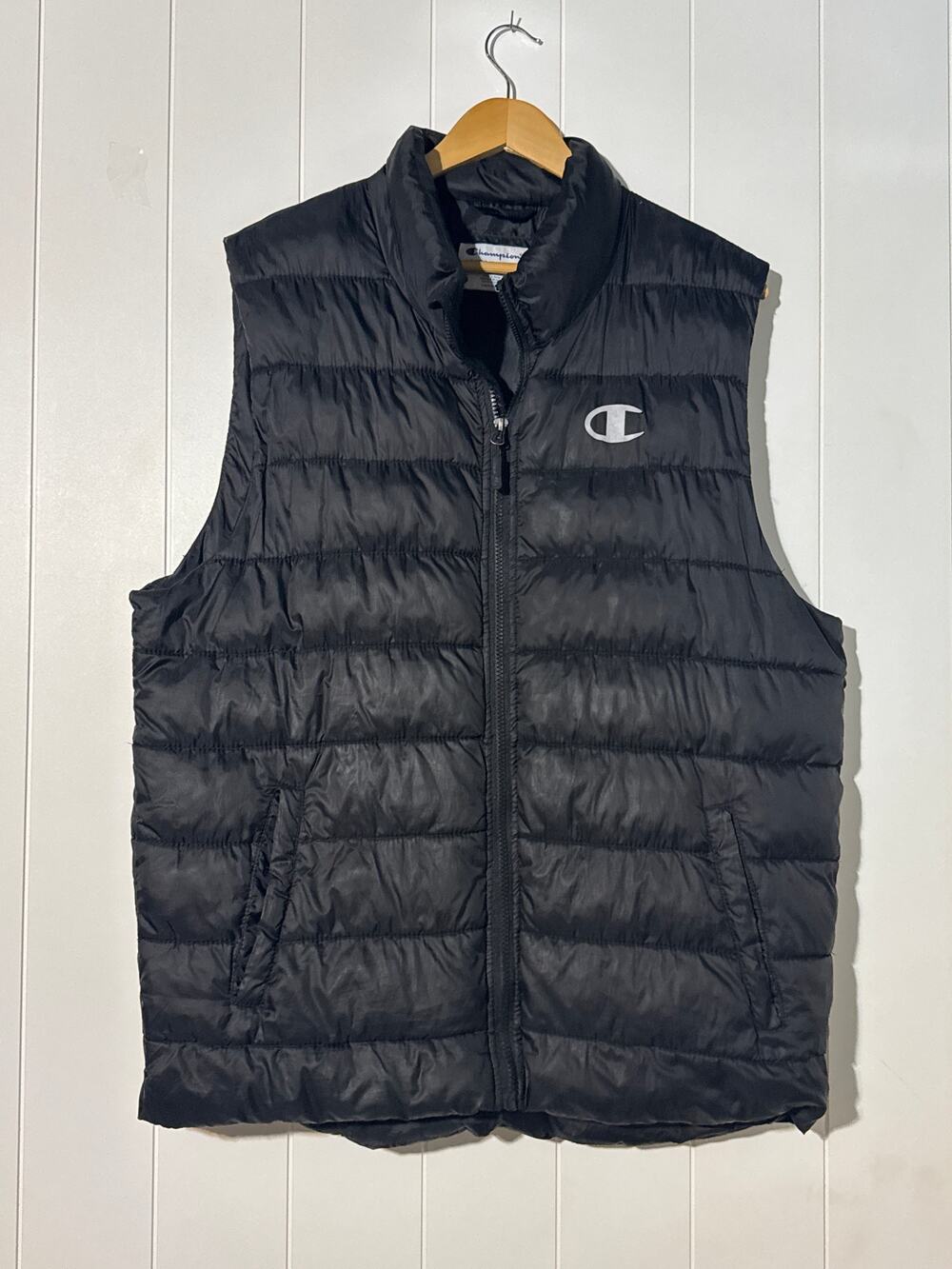 Champion Puffer Vest Mens L Black Quilted Insulated Full Zip Lightweight